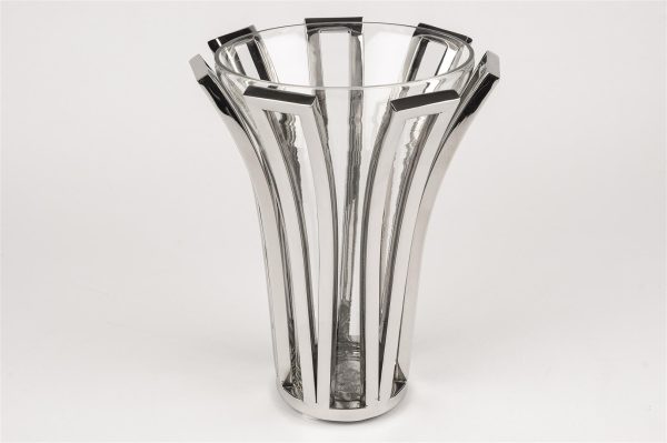 Gümüş Metal Camlı Vazo 20x26cm